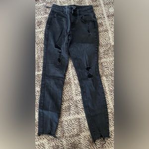 Black High-Rise Ripped Jeans